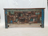 Solid Reclaimed Wood Antique Carved Panel Console Hall Table 167x36x82cm